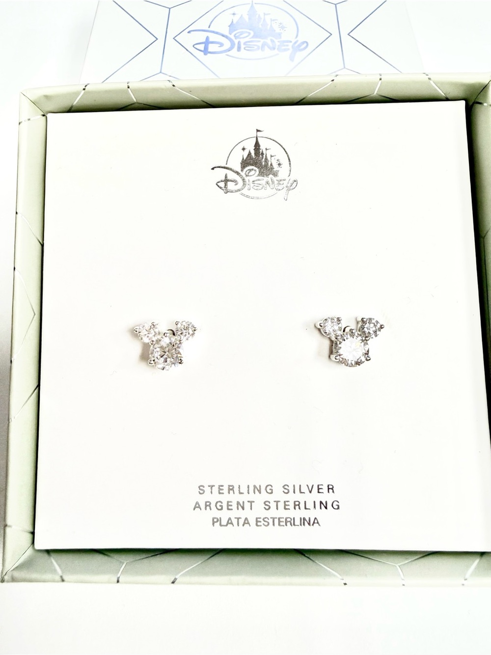 Disney Mickey Mouse Crystal Stud Earrings Silver Plated NIB